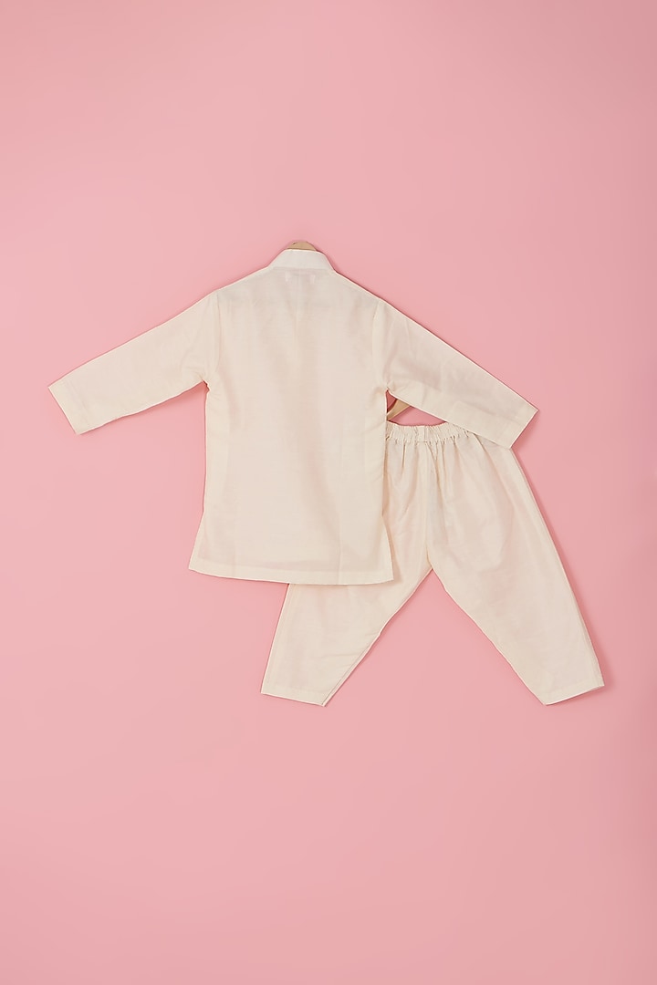 Powder Blue Cotton Thread Embroidered Asymmetrical Jacket Set For Boys by Laado at Pernia's Pop Up Shop