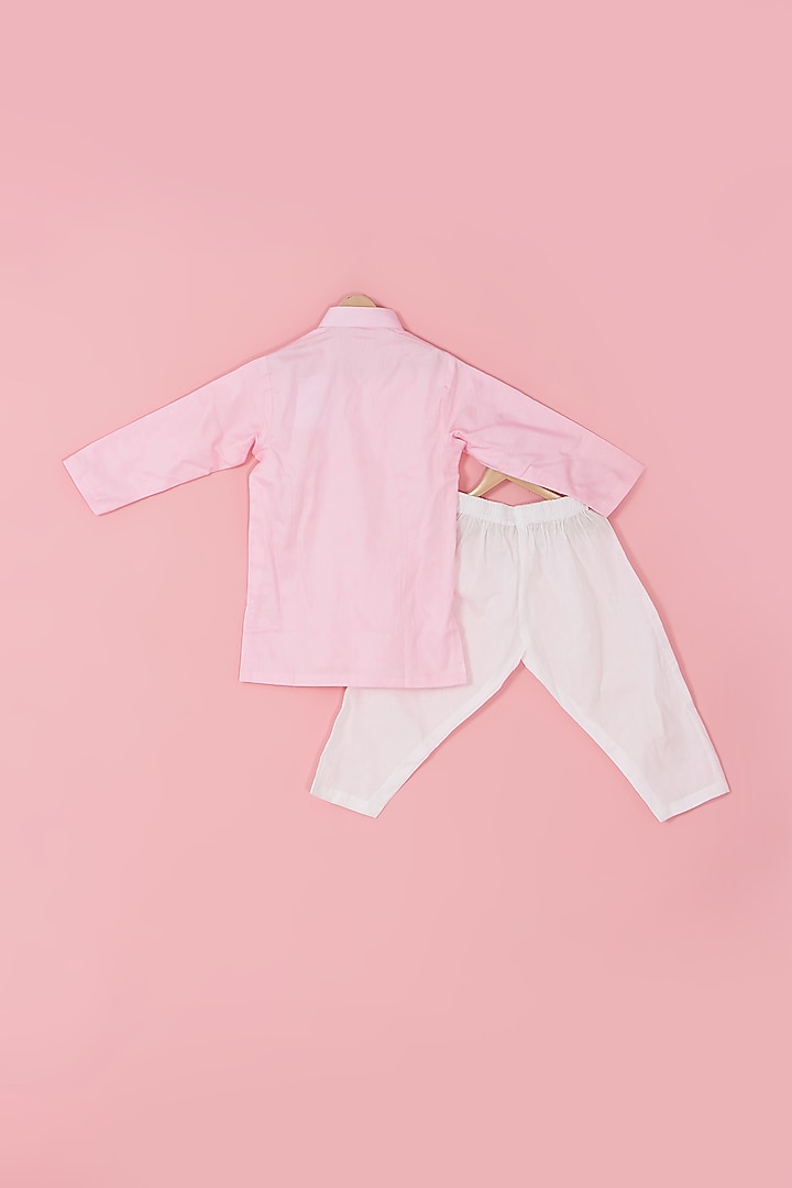 Baby Pink Chanderi Silk Nehru Jacket Set For Boys by Laado at Pernia's Pop Up Shop
