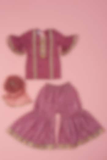 Purple Cotton Silk Sharara Set For Girls by Laado