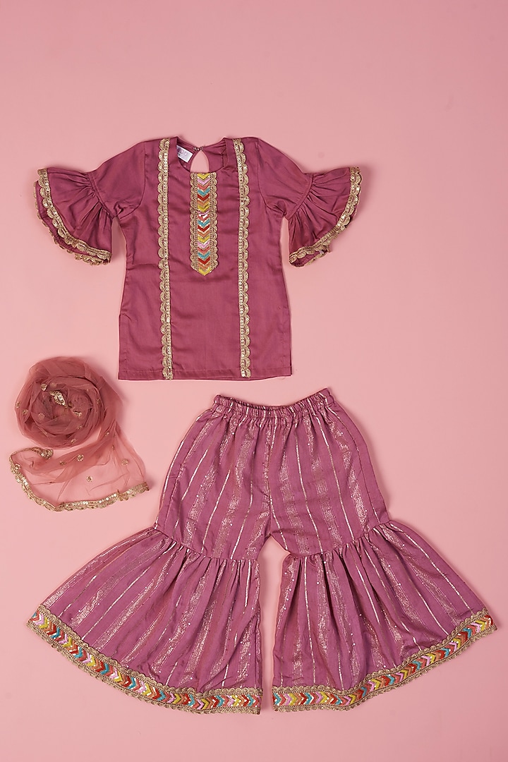 Purple Cotton Silk Sharara Set For Girls by Laado at Pernia's Pop Up Shop