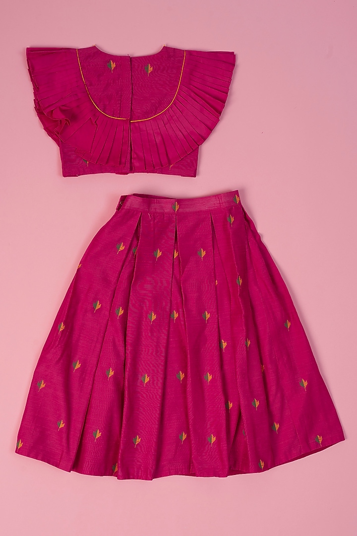 Magenta Pink Cotton Silk Skirt Set For Girls by Laado at Pernia's Pop Up Shop