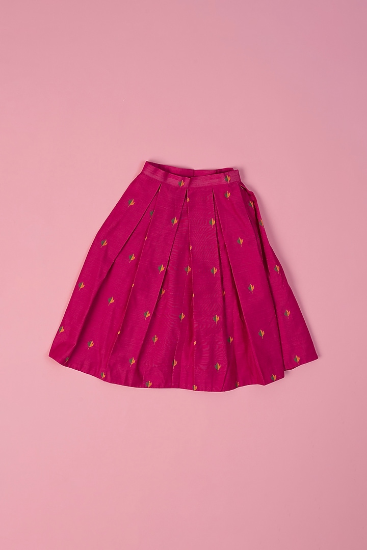 Magenta Pink Cotton Silk Skirt Set For Girls by Laado at Pernia's Pop Up Shop