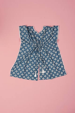 Blue Cotton Printed Jumpsuit For Girls by Laado