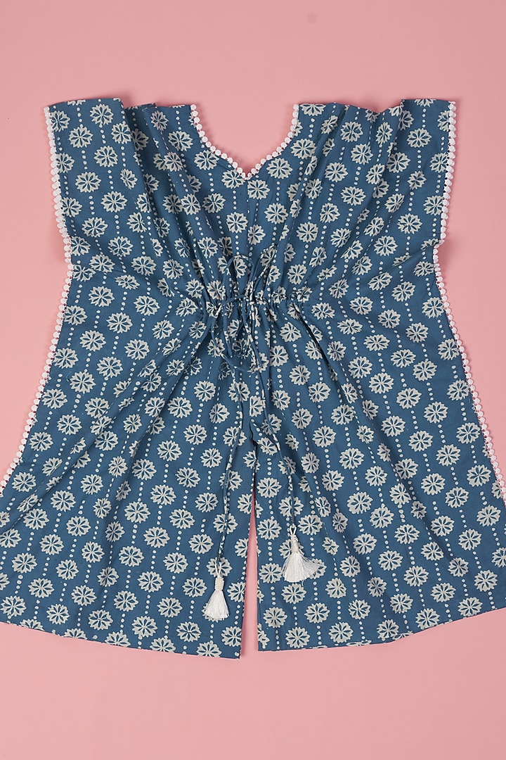 Blue Cotton Printed Jumpsuit For Girls by Laado at Pernia's Pop Up Shop