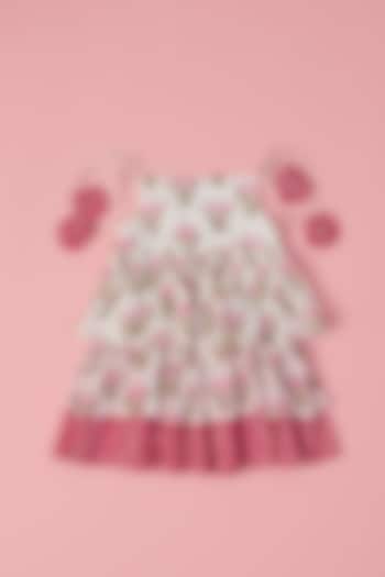 White & Pink Leheriya Printed Dress For Girls by Laado