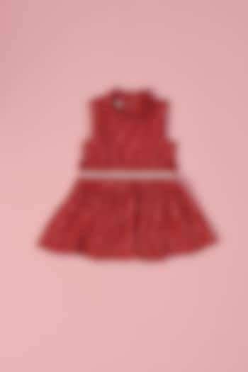 Red Ikat Printed Dress For Girls by Laado