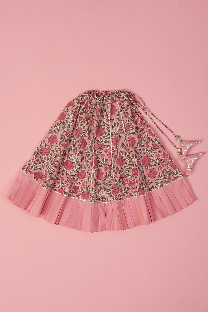 Pink Cotton Hand Block Printed Skirt Set For Girls by Laado at Pernia's Pop Up Shop