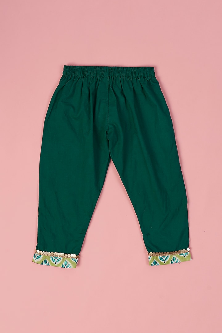 Green Cotton Hand Block Printed Angrakha Kurta Set For Girls by Laado at Pernia's Pop Up Shop