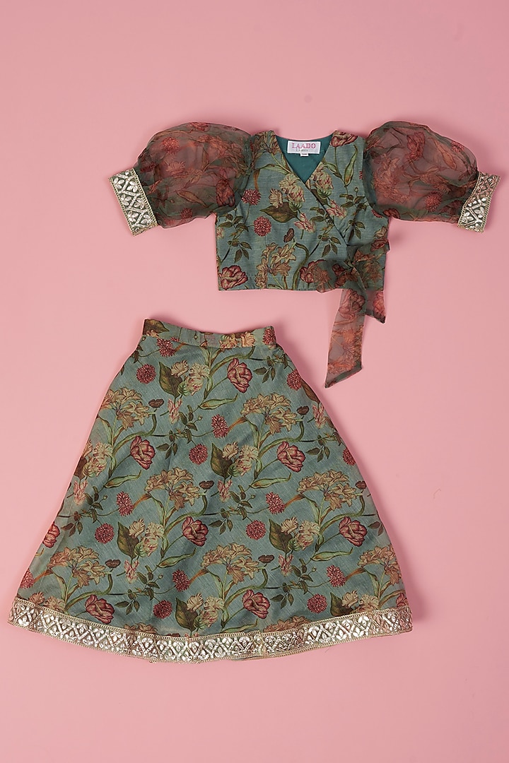 Green Embroidered Skirt Set For Girls by Laado at Pernia's Pop Up Shop