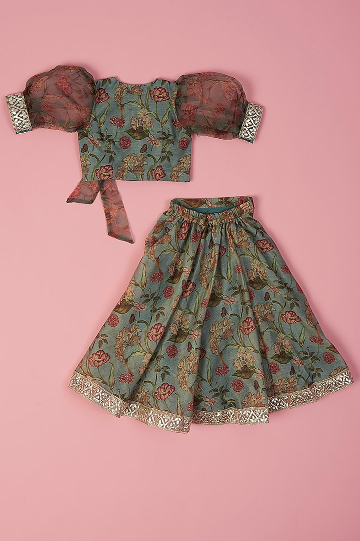 Green Chanderi Gota Work Skirt Set For Girls by Laado at Pernia's Pop Up Shop