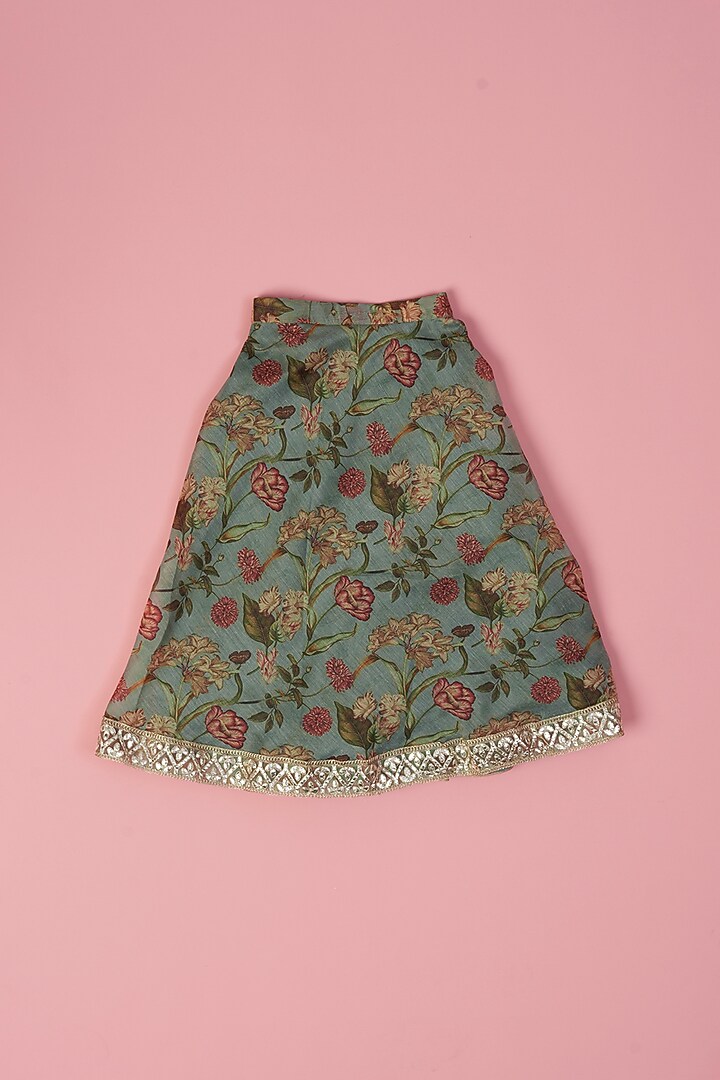 Green Chanderi Gota Work Skirt Set For Girls by Laado at Pernia's Pop Up Shop