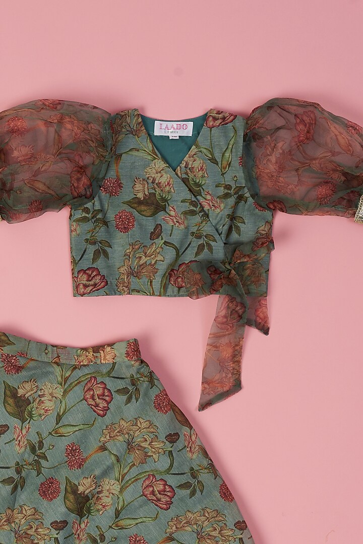 Green Chanderi Gota Work Skirt Set For Girls by Laado at Pernia's Pop Up Shop