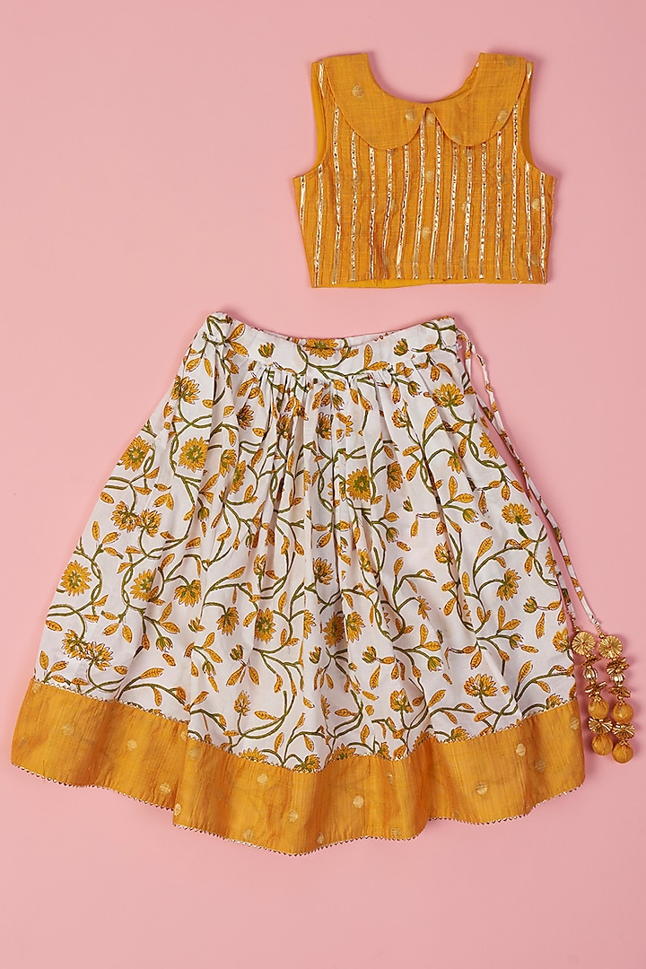Yellow Floral Printed Skirt Set For Girls by Laado