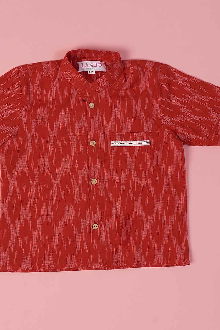 Red Cotton Ikat Printed Shirt For Boys by Laado at Pernia's Pop Up Shop