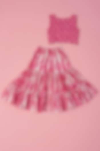 Pink Cotton Tie-Dyed Sharara Set For Girls by Laado