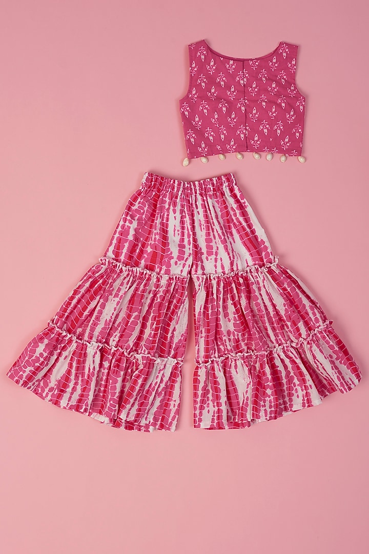 Pink Cotton Tie-Dyed Sharara Set For Girls by Laado at Pernia's Pop Up Shop