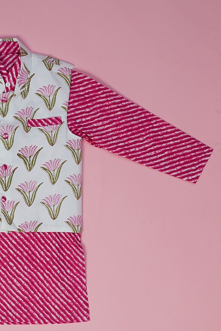 Pink Cotton Leheriya Printed Bundi Jacket Set by Laado at Pernia's Pop Up Shop