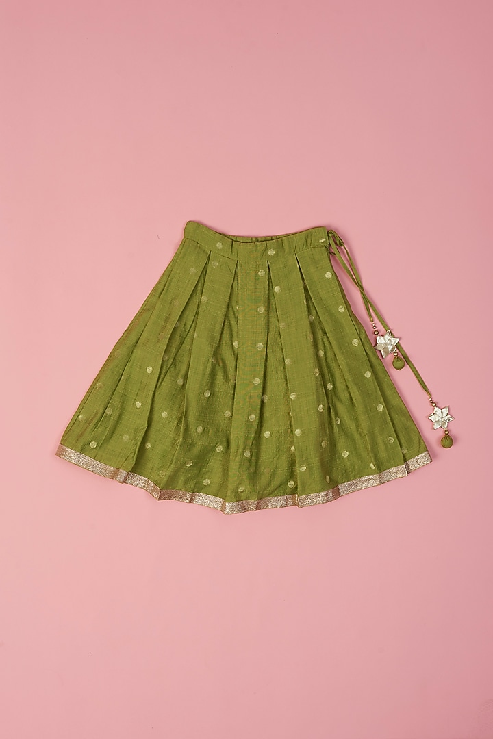 Green Silk Weave Polka Printed Skirt Set by Laado at Pernia's Pop Up Shop