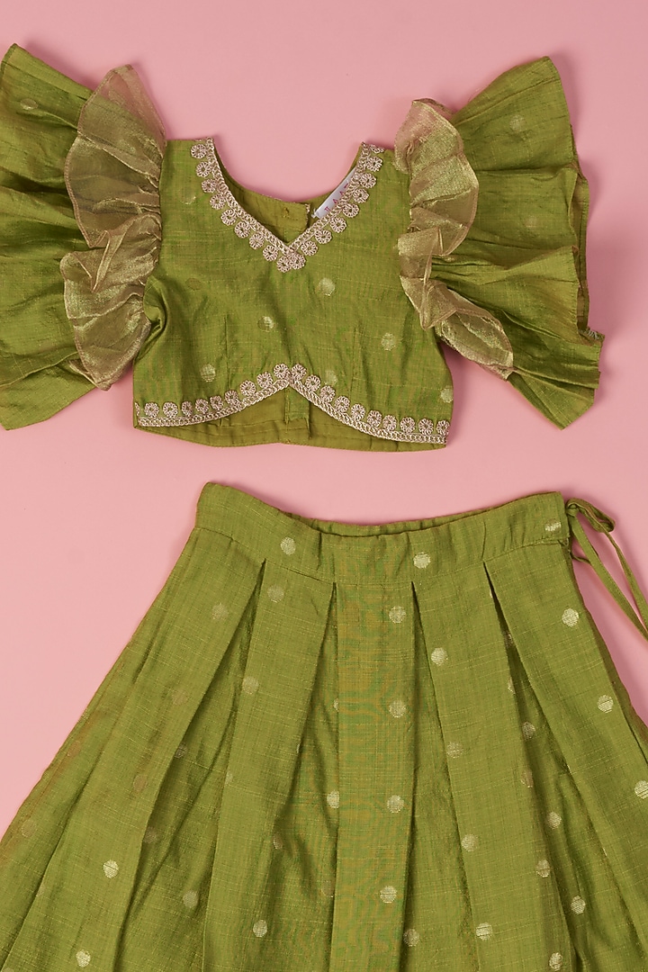 Green Silk Weave Polka Printed Skirt Set by Laado at Pernia's Pop Up Shop