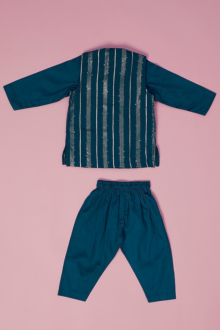 Blue Chanderi Zari Embroidered Indowestern Set by Laado at Pernia's Pop Up Shop