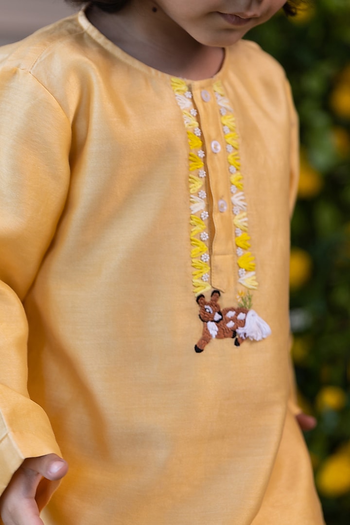 Ivory Silk Chanderi Embroidered Jacket Set For Boys by LAAD In Every Touch at Pernia's Pop Up Shop