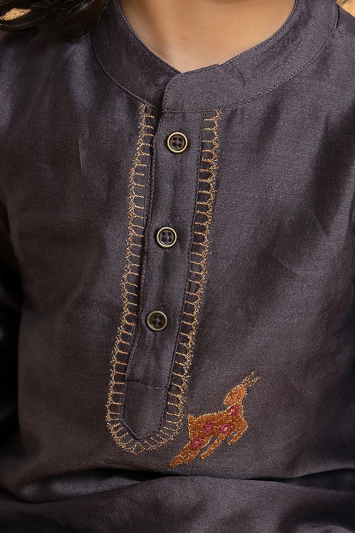 Vintage Grape Silk Chanderi Embroidered Jacket Set For Boys by LAAD In Every Touch at Pernia's Pop Up Shop