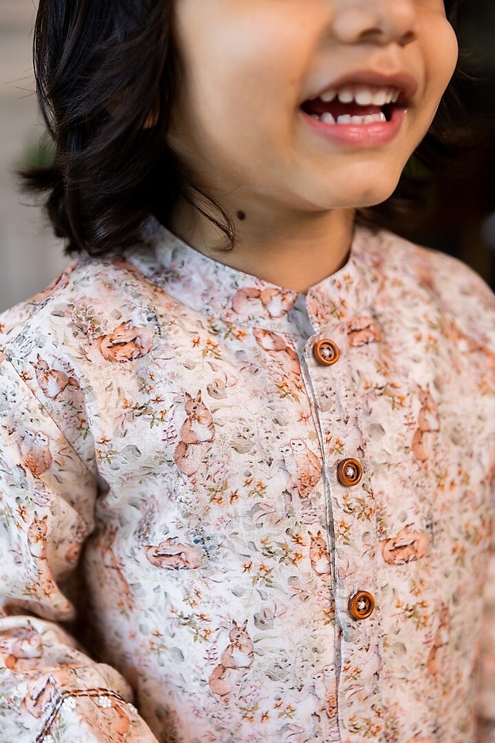 Ivory Silk Chanderi Printed & Embroidered Kurta Set For Boys by LAAD In Every Touch at Pernia's Pop Up Shop