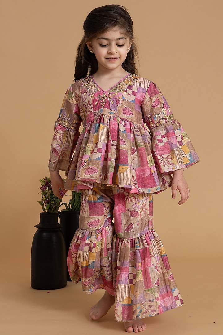 Rani Pink Lurex Mul Printed Sharara Set For Girls by LAAD In Every Touch