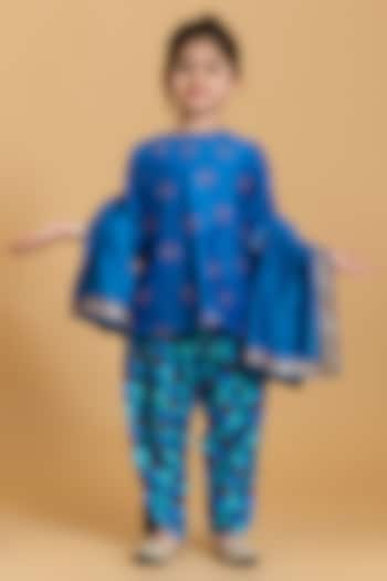 Morocco Blue Silk Chanderi Embroidered Kurta Set For Girls by LAAD In Every Touch at Pernia's Pop Up Shop