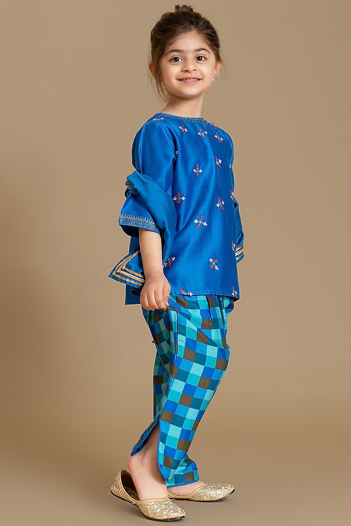 Morocco Blue Silk Chanderi Embroidered Kurta Set For Girls by LAAD In Every Touch at Pernia's Pop Up Shop