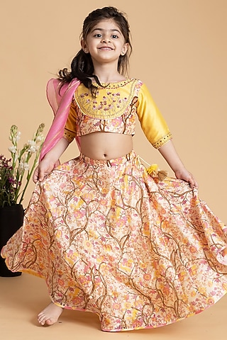 Maize Silk Chanderi Printed Lehenga Set For Girls by LAAD In Every Touch