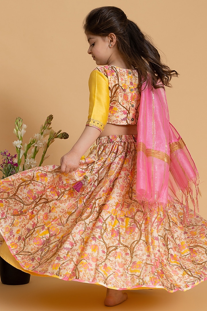 Maize Silk Chanderi Printed Lehenga Set For Girls by LAAD In Every Touch at Pernia's Pop Up Shop