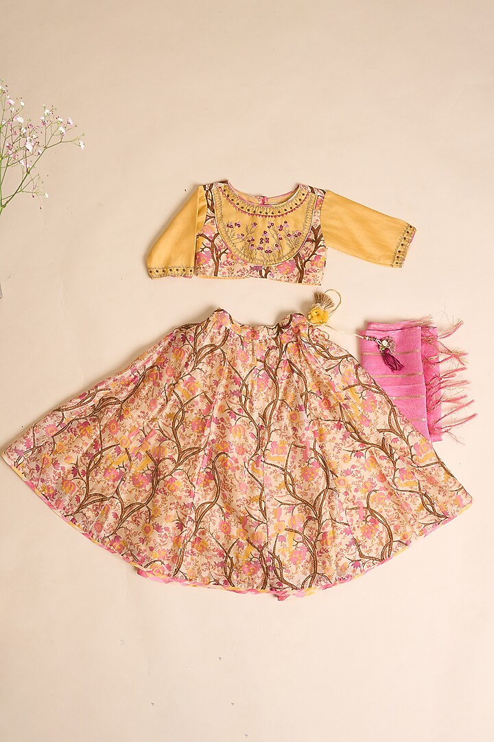 Maize Silk Chanderi Printed Lehenga Set For Girls by LAAD In Every Touch at Pernia's Pop Up Shop