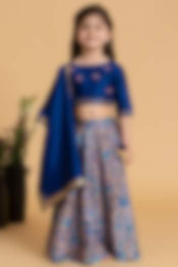 Midnight Blue Silk Chanderi Printed Lehenga Set For Girls by LAAD In Every Touch at Pernia's Pop Up Shop