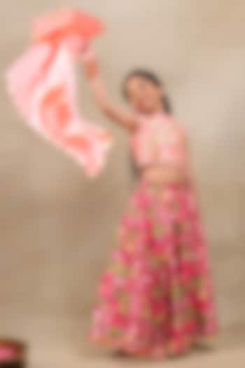 Pink Silk Chanderi Printed Lehenga Set For Girls by LAAD In Every Touch at Pernia's Pop Up Shop