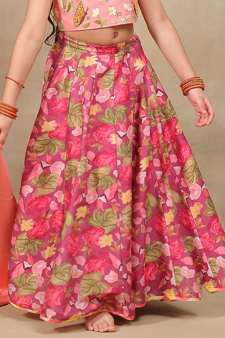 Pink Silk Chanderi Printed Lehenga Set For Girls by LAAD In Every Touch at Pernia's Pop Up Shop