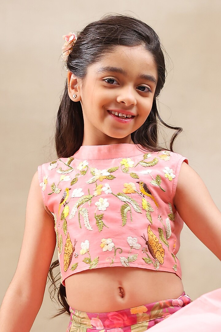 Pink Silk Chanderi Printed Lehenga Set For Girls by LAAD In Every Touch at Pernia's Pop Up Shop