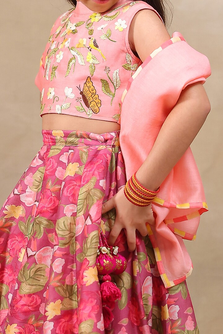 Pink Silk Chanderi Printed Lehenga Set For Girls by LAAD In Every Touch at Pernia's Pop Up Shop