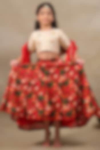 Deep Red Silk Chanderi Printed Lehenga Set For Girls by LAAD In Every Touch at Pernia's Pop Up Shop