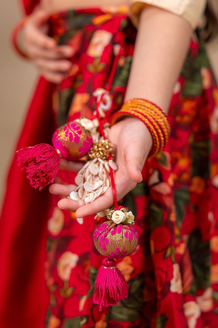 Deep Red Silk Chanderi Printed Lehenga Set For Girls by LAAD In Every Touch at Pernia's Pop Up Shop