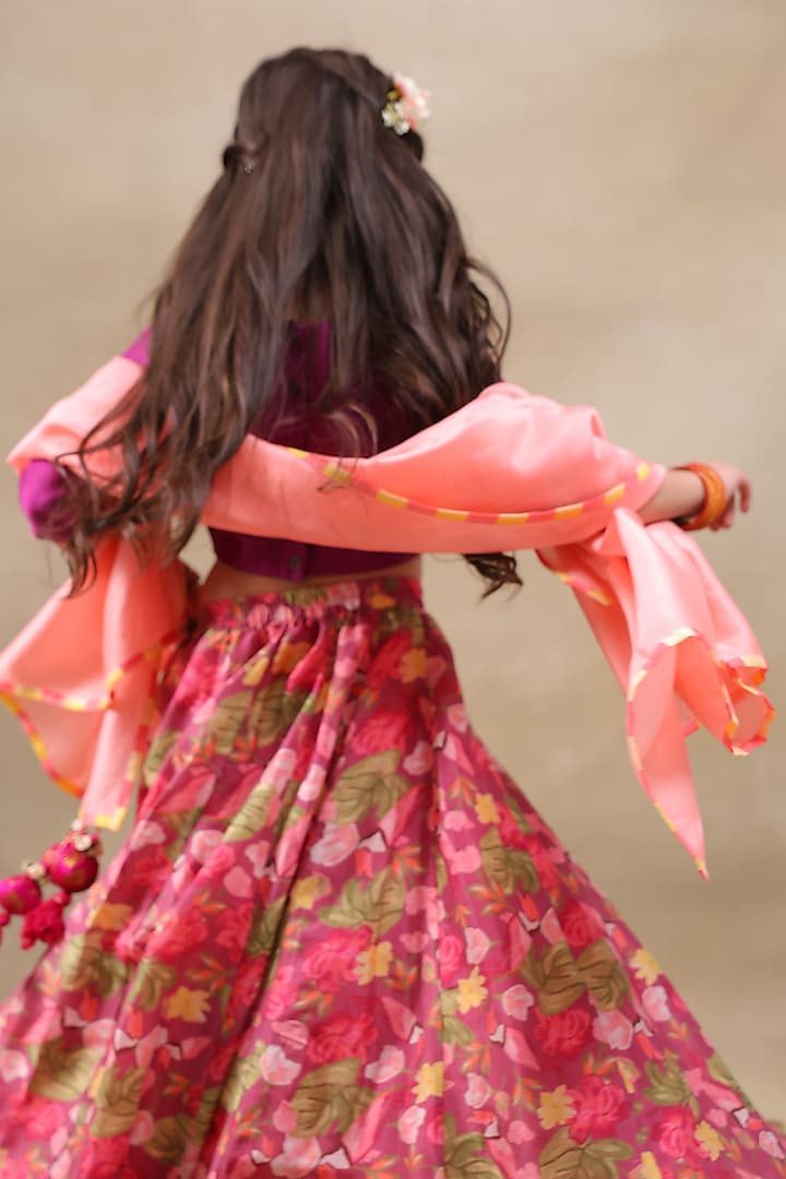 Pink Silk Chanderi Printed Lehenga Set For Girls by LAAD In Every Touch at Pernia's Pop Up Shop