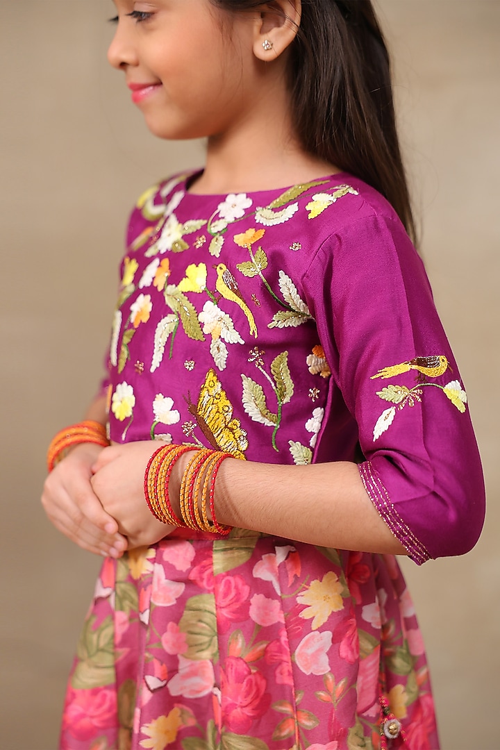 Pink Silk Chanderi Printed Lehenga Set For Girls by LAAD In Every Touch at Pernia's Pop Up Shop