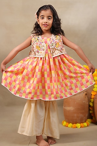 Champion Gold Silk Chanderi Sharara Set For Girls by LAAD In Every Touch