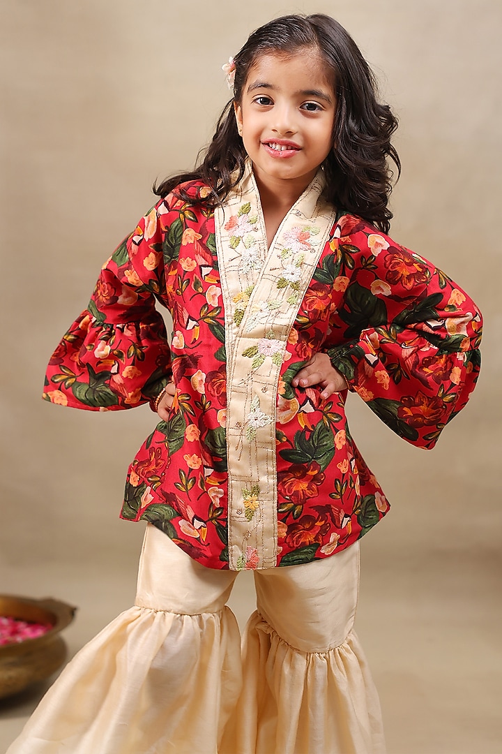 Champion Gold Silk Chanderi Sharara Set For Girls by LAAD In Every Touch at Pernia's Pop Up Shop