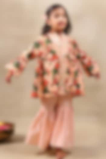 Peach Silk Chanderi Sharara Set For Girls by LAAD In Every Touch at Pernia's Pop Up Shop