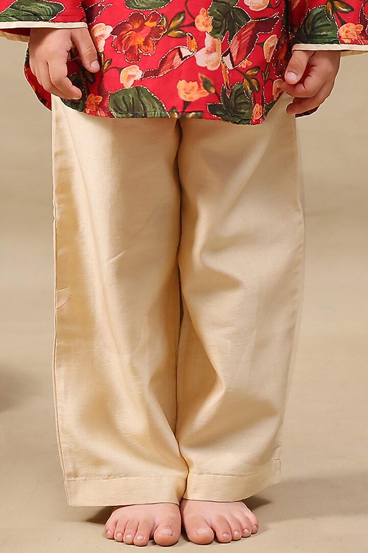 Deep Red Silk Chanderi Floral Printed Kurta Set For Boys by LAAD In Every Touch at Pernia's Pop Up Shop