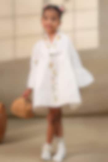 Off-White Silk Chanderi Silk Kimono Dress For Girls by LAAD In Every Touch at Pernia's Pop Up Shop