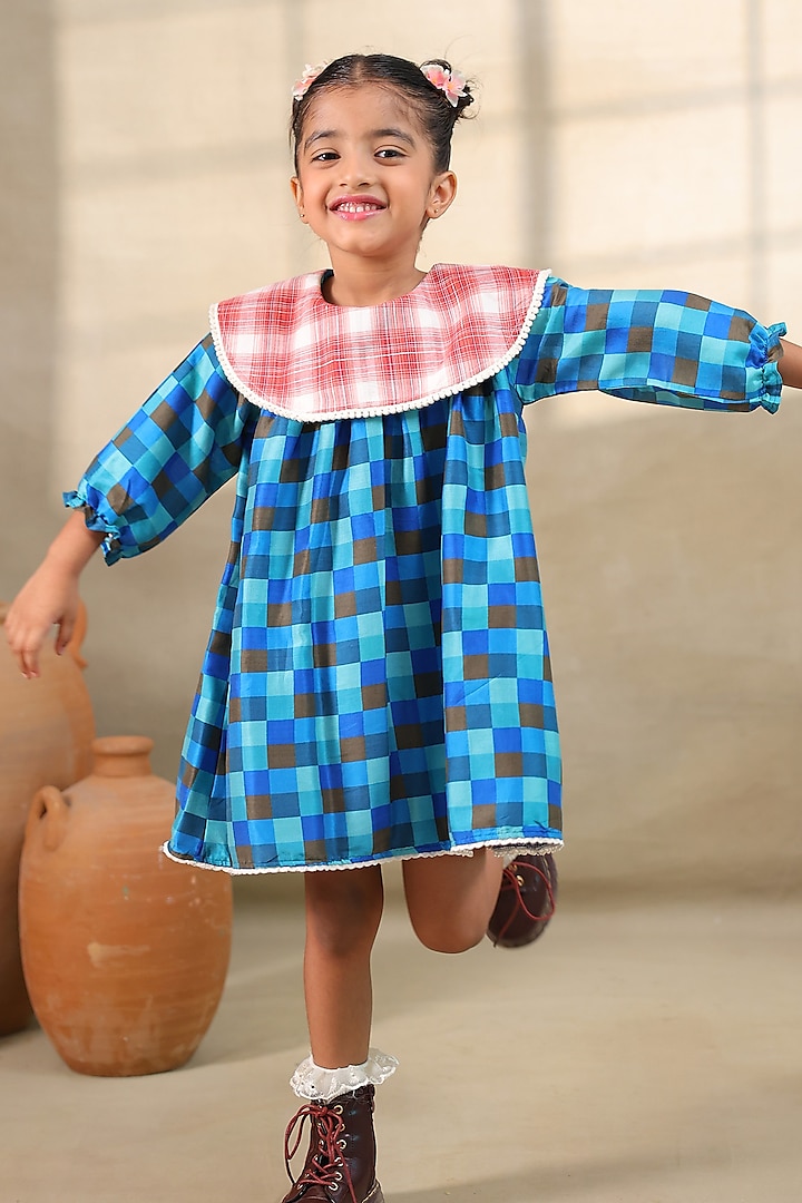 Blue Silk Chanderi Bell Dress For Girls by LAAD In Every Touch at Pernia's Pop Up Shop
