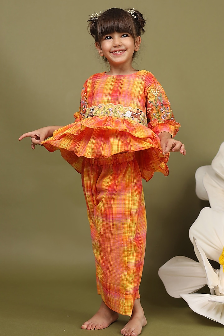 Twilight Orange Cotton Lurex Co-Ord Set For Girls by LAAD In Every Touch at Pernia's Pop Up Shop