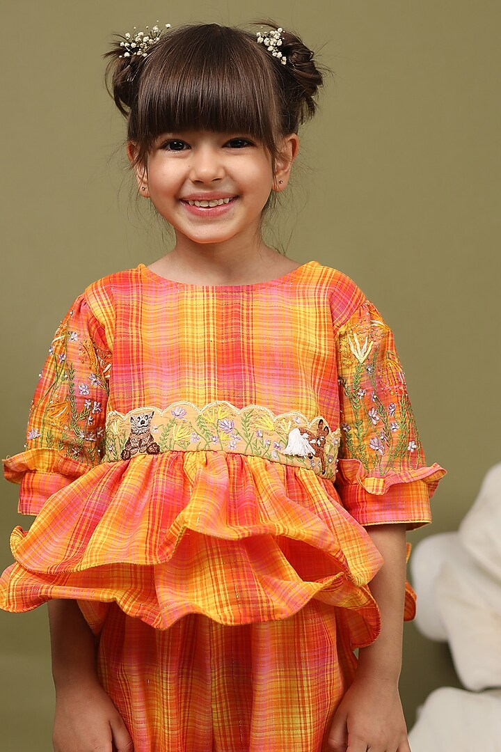 Twilight Orange Cotton Lurex Co-Ord Set For Girls by LAAD In Every Touch at Pernia's Pop Up Shop